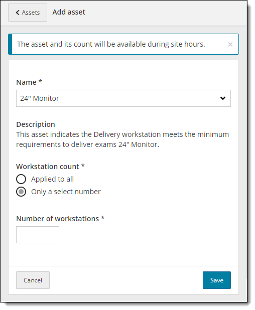 Specify number of workstations for the asset.